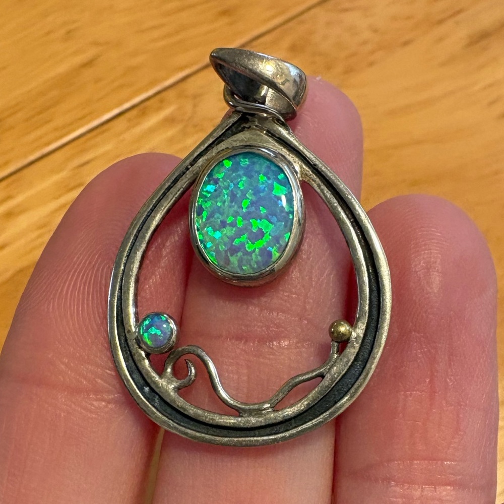 Sterling Silver Pendant with blue Opal Accents